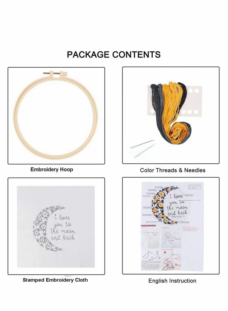 Excefore Embroidery Kit for Beginners Cross Stitch Kits DIY Stamped Embroidery Starters Set with Floral Pattern Instructions Embroidery Hoop and Color Threads for Adults Kids Beginners Wall Decor - Image 2