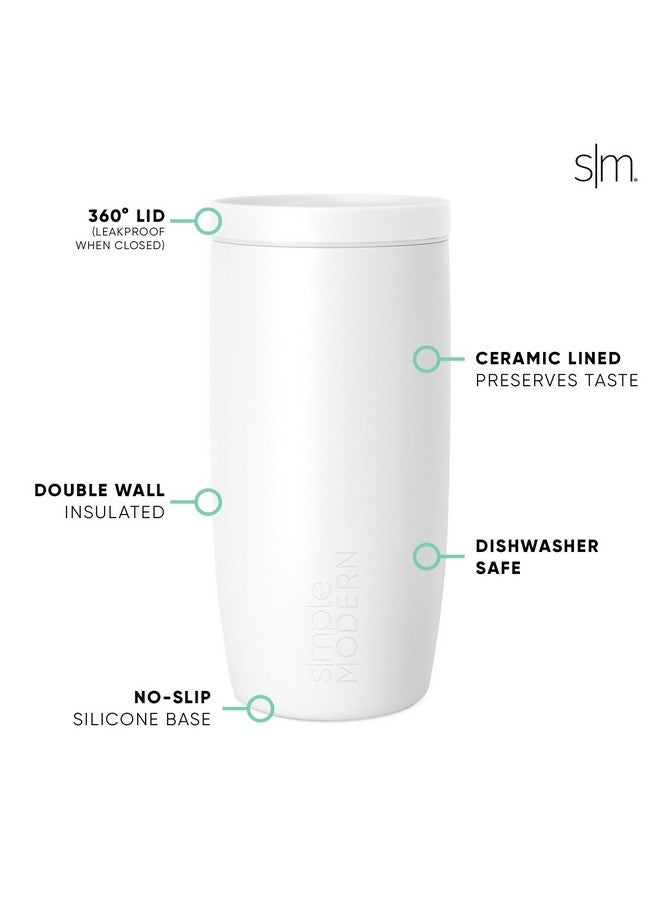 Simple Modern Travel Coffee Mug Tumbler with 360° Lid | Ceramic-Lined Insulated Stainless Steel Cold Brew Iced Coffee Cup Thermos | Gift for Women Men Her Him | Voyager Signature | 16oz | Winter White - Image 4