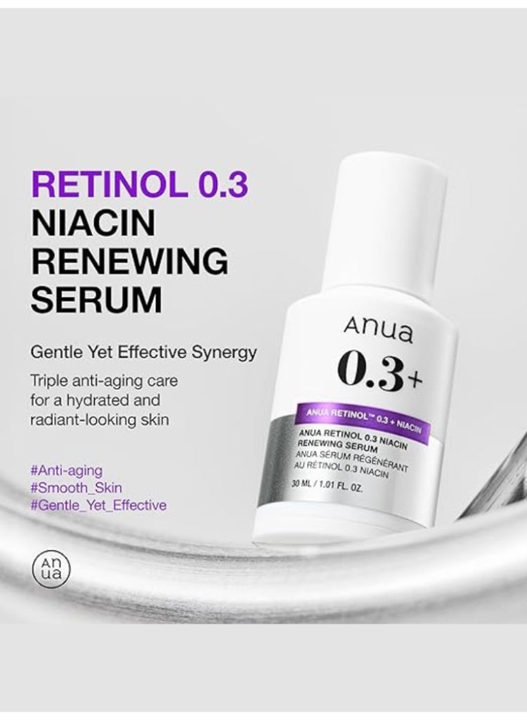 Anua 0.3% Retinol + Niacin Renewing Serum for Smoother Skin, Brightening Care & Fine Line Support 30mlml - Image 2