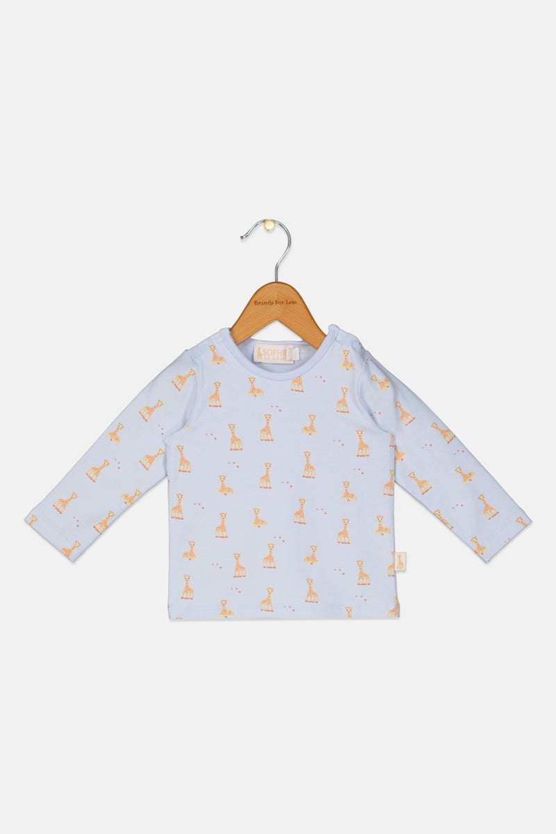 Sophie la girafe Toddlers Boy Long Sleeve Animal Print T Shirt, Light Blue - Image 1