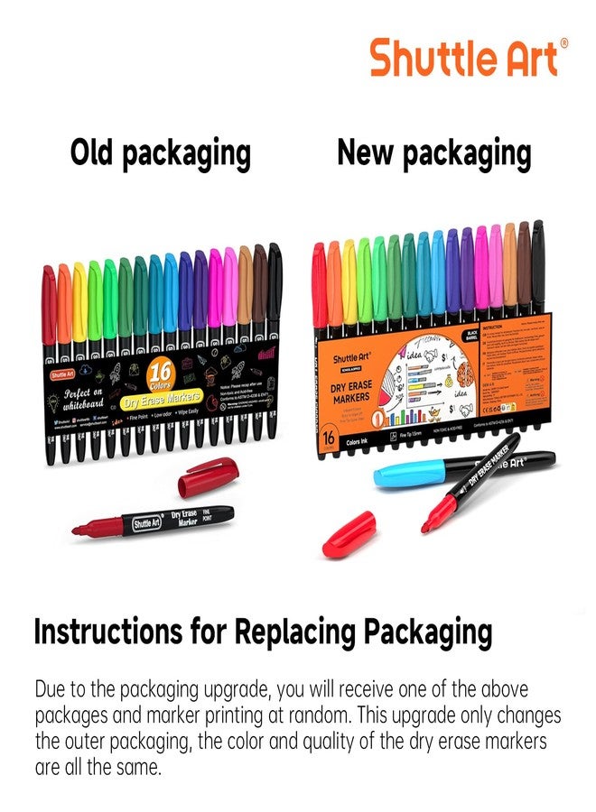 Shuttle Art 16 Colours Whiteboard Markers, Whiteboard Markers, Whiteboard Marker Fine Tip with Eraser, Erasable Markers for Schools, Home, Work - Image 2