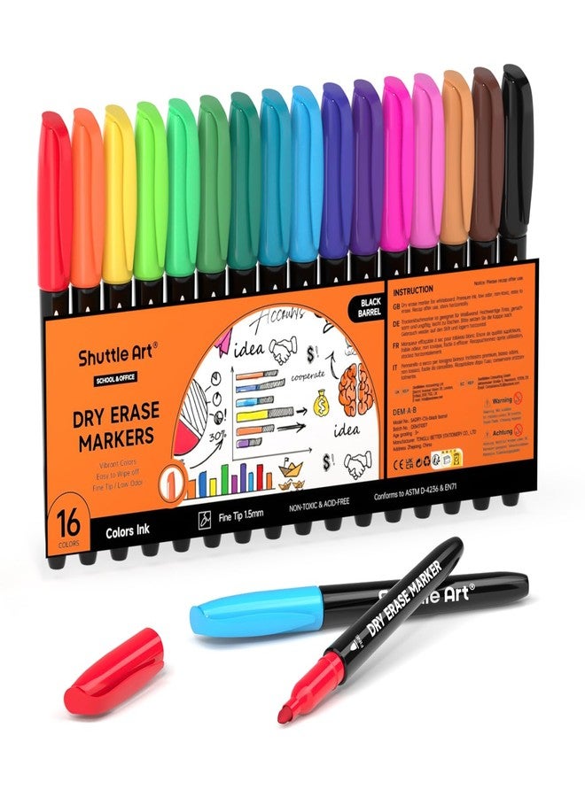 Shuttle Art 16 Colours Whiteboard Markers, Whiteboard Markers, Whiteboard Marker Fine Tip with Eraser, Erasable Markers for Schools, Home, Work - Image 1