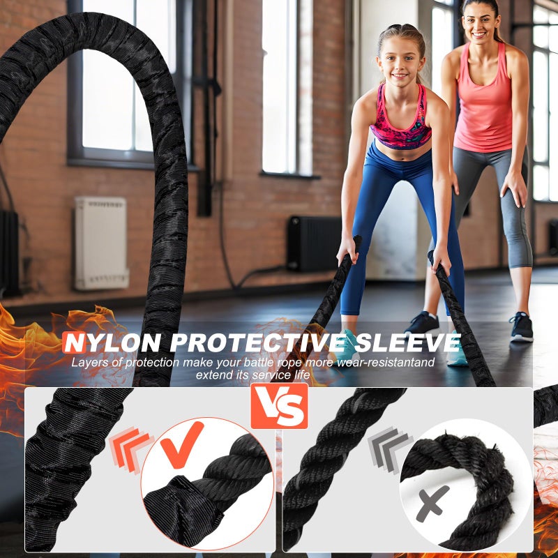 Keepark Battle Ropes for Home Gym 1 Inch Diameter 30FT Length Workout Rope Exercise Rope Training Ropes with Protective Sleeve for Kids Men Women Exercise Fitness & Strength Training - Image 2