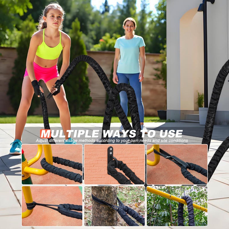 Keepark Battle Ropes for Home Gym 1 Inch Diameter 30FT Length Workout Rope Exercise Rope Training Ropes with Protective Sleeve for Kids Men Women Exercise Fitness & Strength Training - Image 3