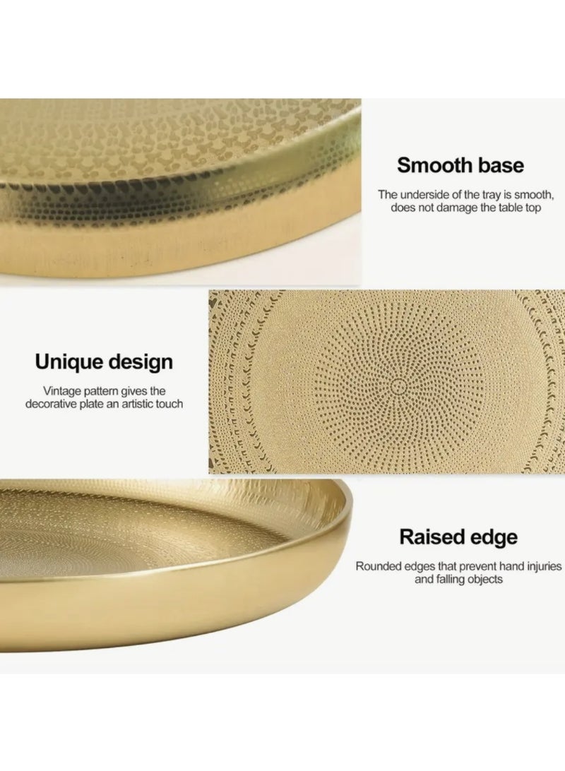Nakhl 34cm Gold Round Serving Tray with Etched Design, Luxury Decorative Tray for Makeup, Jewelry, Food, Coffee, Toiletries, Kitchen - Image 2