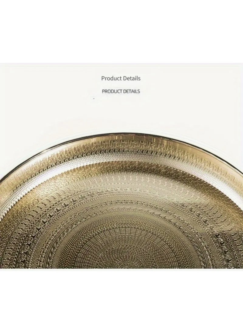 Nakhl 34cm Gold Round Serving Tray with Etched Design, Luxury Decorative Tray for Makeup, Jewelry, Food, Coffee, Toiletries, Kitchen - Image 3