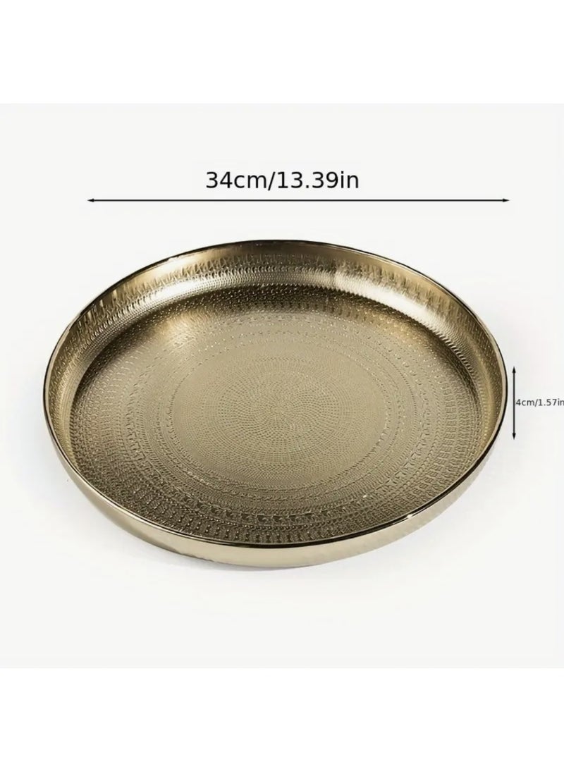 Nakhl 34cm Gold Round Serving Tray with Etched Design, Luxury Decorative Tray for Makeup, Jewelry, Food, Coffee, Toiletries, Kitchen - Image 4
