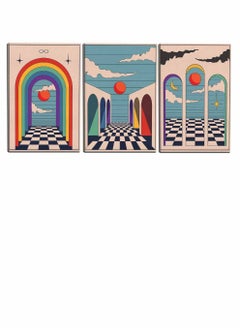 LOWHA Set Of 3 Framed Canvas Wall Arts Stretched Over Wooden Frame, Abstract Vintage Boho Paintings, For Home, Living Room, Office Decor  - Image 4
