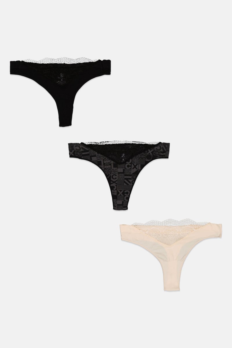 CXL by Christian Lacroix Women 3 Pack Textured Panties, Black  - Image 1