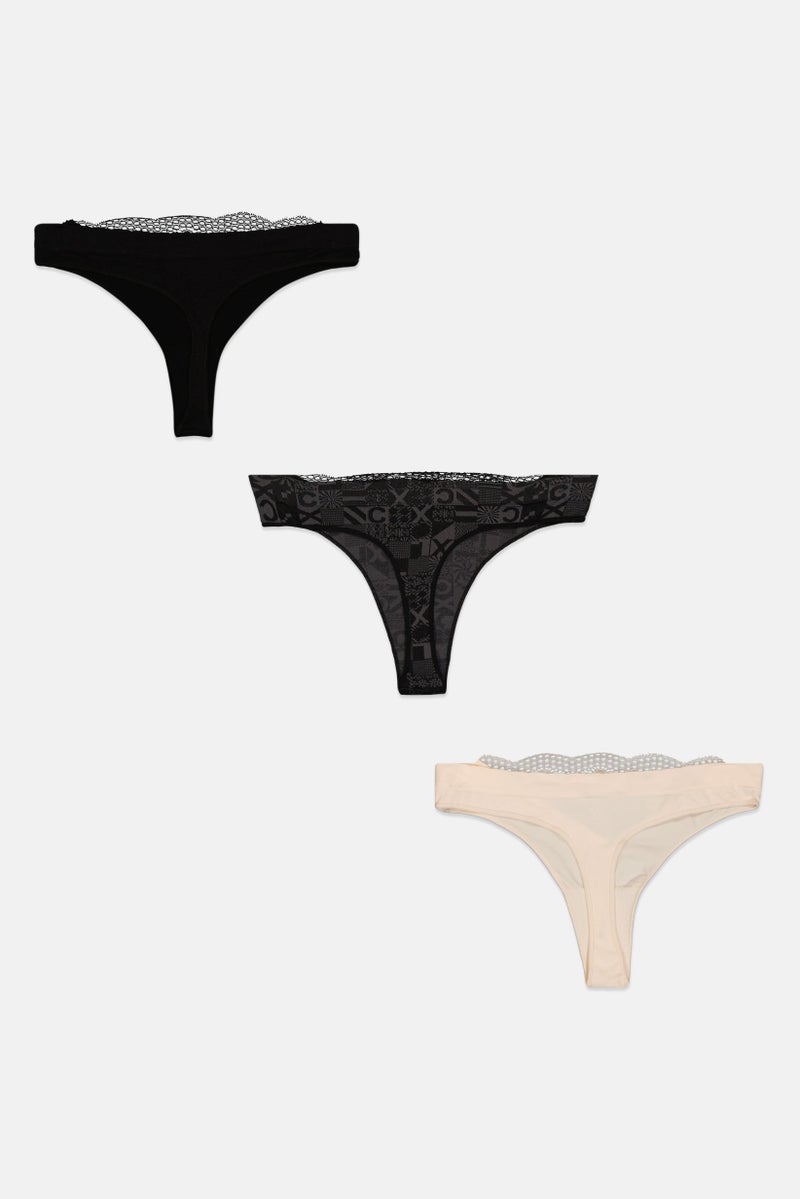 CXL by Christian Lacroix Women 3 Pack Textured Panties, Black  - Image 2