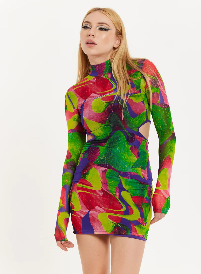 Abstract Multicolour Print Mini Dress