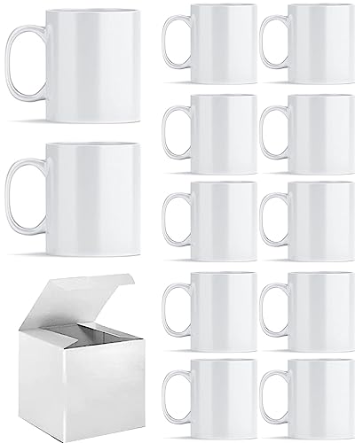 ABBSH Sublimation Mugs Sublimation White Coffee Mugs Tazas Para Sublimacion Blank 11 OZ With Box for for Coffee Soup Tea Milk Latte Hot Cocoa Set of 12