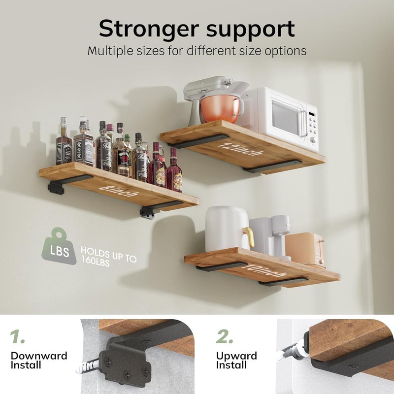 VANCASTLE Shelf Brackets Floating Shelf Bracket 6 Pack 8 Inch Heavy Duty Shelf Brackets 160 lbs Load CapacityMetal L Brackets for Shelve with 15 Inch Thicked Novel Shape Brackets for Wood ShelvesBlack - Image 3
