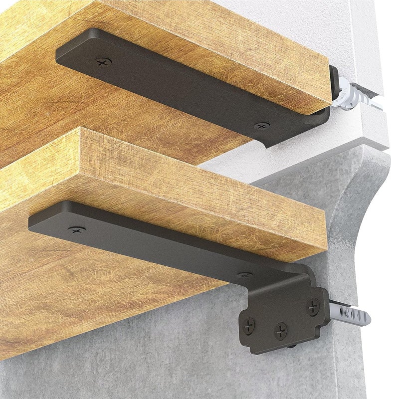 VANCASTLE Shelf Brackets Floating Shelf Bracket 6 Pack 8 Inch Heavy Duty Shelf Brackets 160 lbs Load CapacityMetal L Brackets for Shelve with 15 Inch Thicked Novel Shape Brackets for Wood ShelvesBlack - Image 1