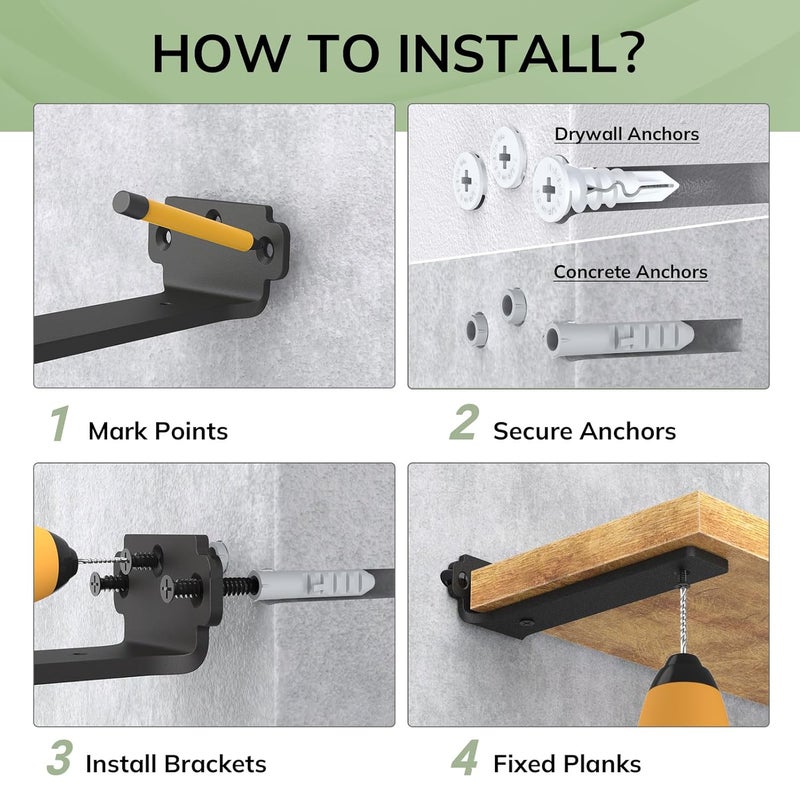 VANCASTLE Shelf Brackets Floating Shelf Bracket 6 Pack 8 Inch Heavy Duty Shelf Brackets 160 lbs Load CapacityMetal L Brackets for Shelve with 15 Inch Thicked Novel Shape Brackets for Wood ShelvesBlack - Image 4