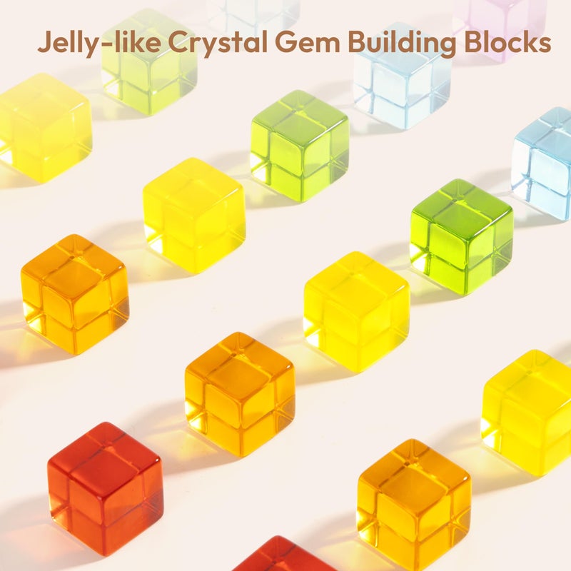 Woodtoe Wooden Building Blocks Set for Kids, 24 PCS Rainbow Gem Cubes Stacking Blocks - 2 Wood House, Montessori Stacking Toy for Toddlers, Educational STEM Birthday Toy for Boys Girls 3-6 - Image 3