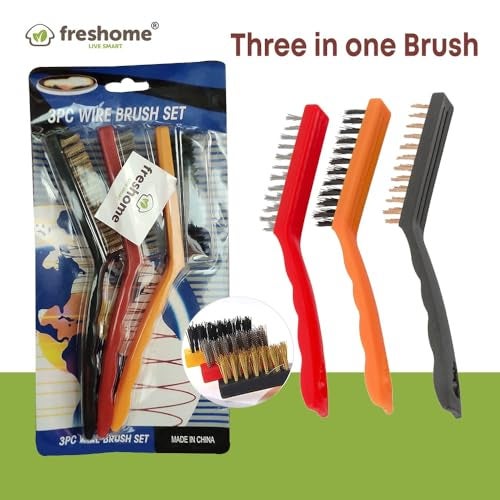 Freshome Cleaning Medium 8.25 inch Wire Brush Set of 3 for utensils / hard substances / metal / acid wash / metal bristles 3 pc Pack - Image 4