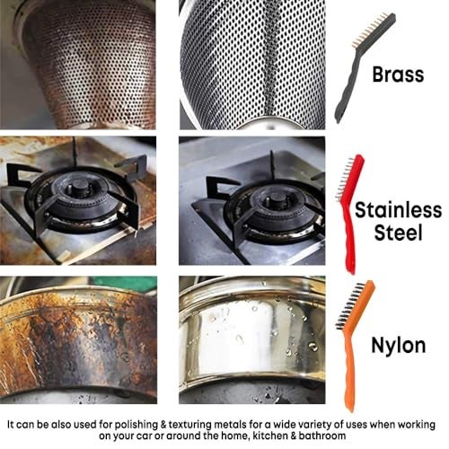 Freshome Cleaning Medium 8.25 inch Wire Brush Set of 3 for utensils / hard substances / metal / acid wash / metal bristles 3 pc Pack - Image 2