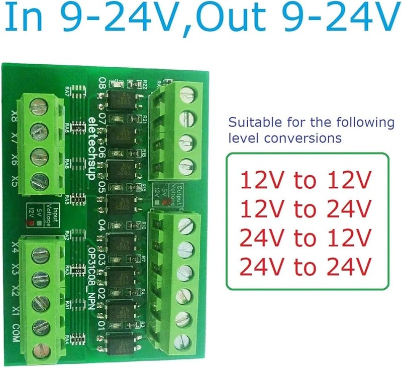 8 Channel TTL Logic Level Converter Module 3 3V 5V 12V 24V NPN PNP Isolation Protection for Arduino PLC MCU - Image 3