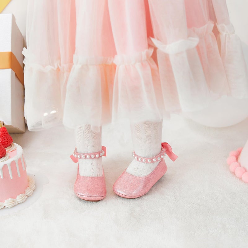 PHIRAMIN Baby Girls Glitter Pink Mary Jane Flats - Infant 12-18 Months Walking Shoes Soft Rubber Sole Princess Wedding - Image 3