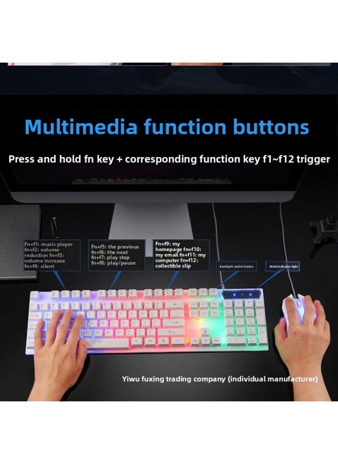 Generic - 2024 Mechanical Feel Keyboard Mouse Suit Wired Desktop Computer Notebook Game Video Typing USB-Color:Mechanical Feel - 1 Year Warranty - White Colorful Rainbow - Single Keyboard - No - 104 Keys - Official Standard - Image 1
