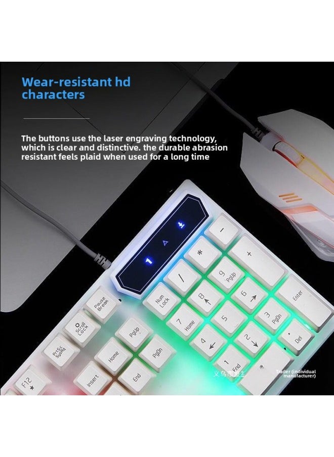 Generic - 2024 Mechanical Feel Keyboard Mouse Suit Wired Desktop Computer Notebook Game Video Typing USB-Color:Mechanical Feel - 1 Year Warranty - White Colorful Rainbow - Single Keyboard - No - 104 Keys - Official Standard - Image 1