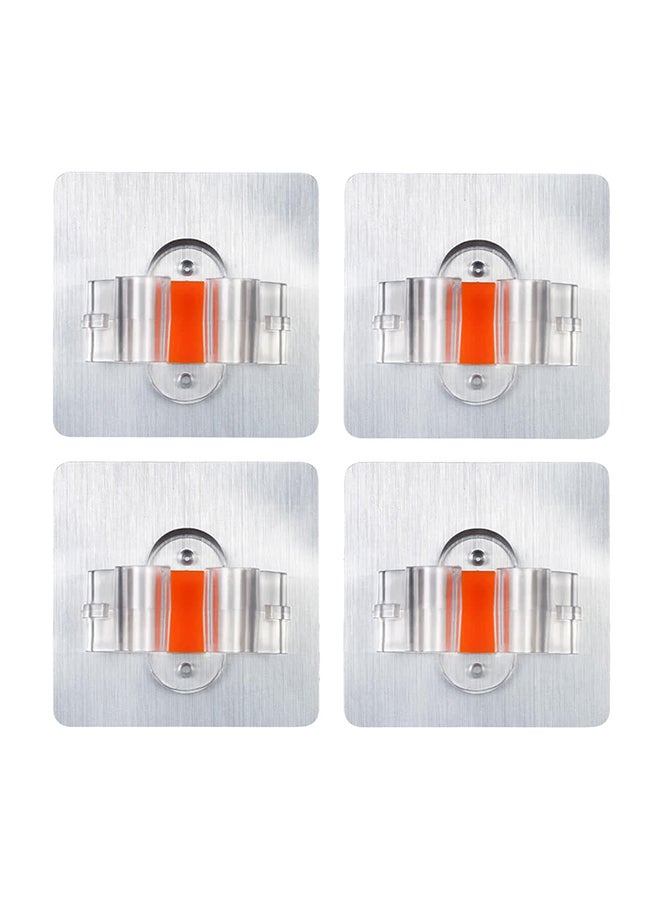 4-Piece Self Adhesive Wall Mounted Mop Hook Silver/Orange 25cm