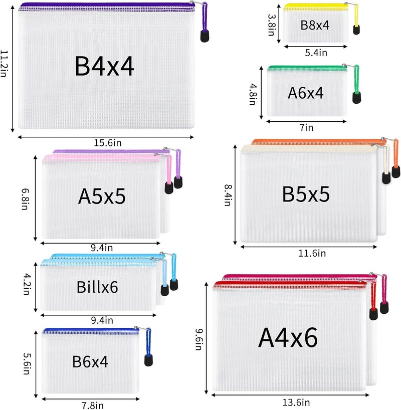 EOOUT 38pcs Mesh Zipper Pouch, Waterproof Zipper Bags, 8 Sizes Plastic Travel Pouch, 12 Colors, Multipurpose for Board Game, Travel Storage, School Supplies, Office Appliances, Home Organize - Image 3