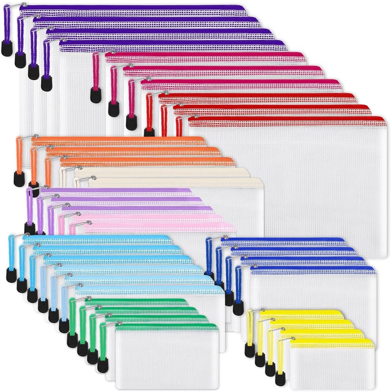 EOOUT 38pcs Mesh Zipper Pouch, Waterproof Zipper Bags, 8 Sizes Plastic Travel Pouch, 12 Colors, Multipurpose for Board Game, Travel Storage, School Supplies, Office Appliances, Home Organize - Image 1