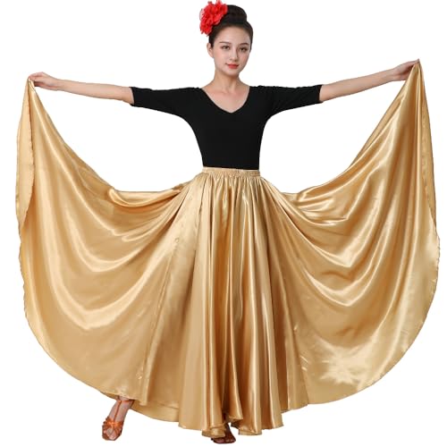 Sancan Womens Full Ankle Length Retro Long Maxi Skirt for Dance Gypsy Costume Party Cosplay Renaissance Festival Faire Gold - Image 3