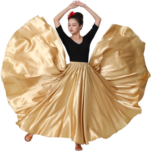 Sancan Womens Full Ankle Length Retro Long Maxi Skirt for Dance Gypsy Costume Party Cosplay Renaissance Festival Faire Gold - Image 1