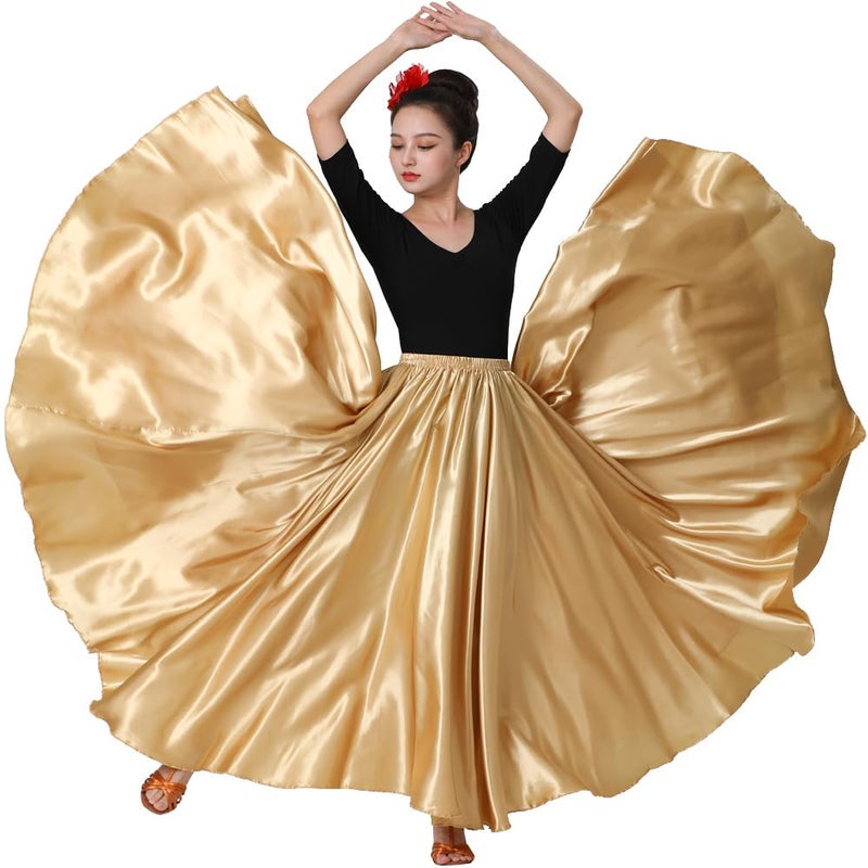 Sancan Womens Full Ankle Length Retro Long Maxi Skirt for Dance Gypsy Costume Party Cosplay Renaissance Festival Faire Gold - Image 2