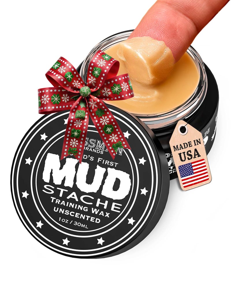 Bossman MUDstache Mustache Wax for Men + Acetate Folding Mustache & Beard Comb â€“ Unscented Styling and Grooming Kit - Image 1