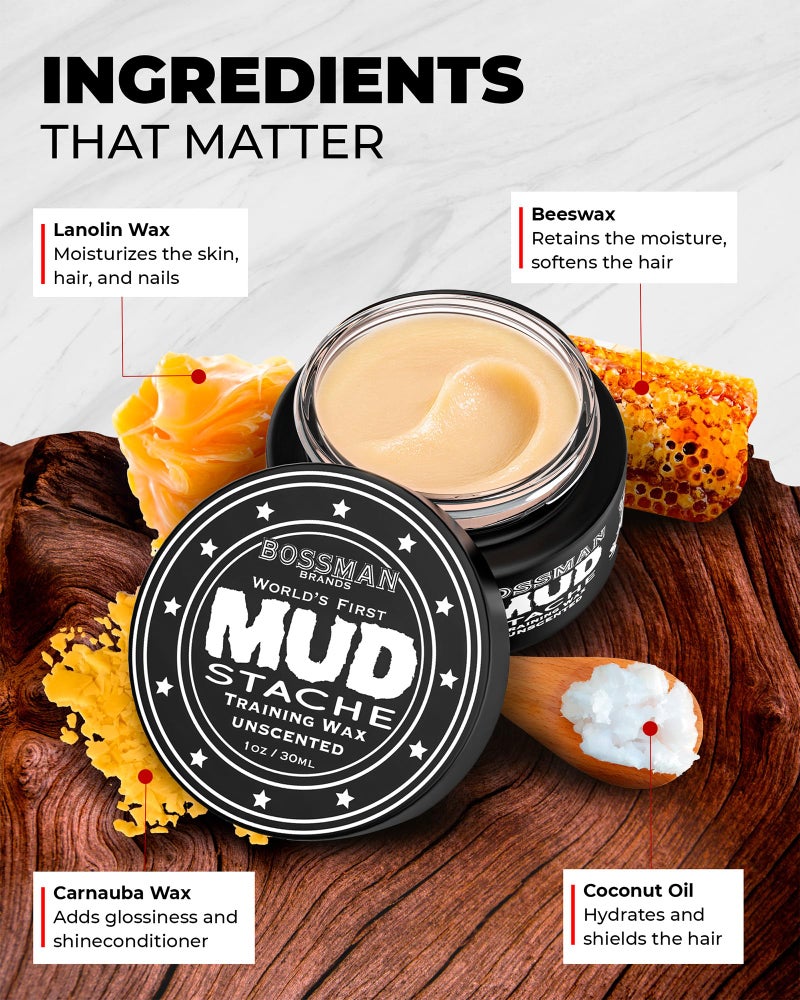 Bossman MUDstache Mustache Wax for Men + Acetate Folding Mustache & Beard Comb â€“ Unscented Styling and Grooming Kit - Image 2