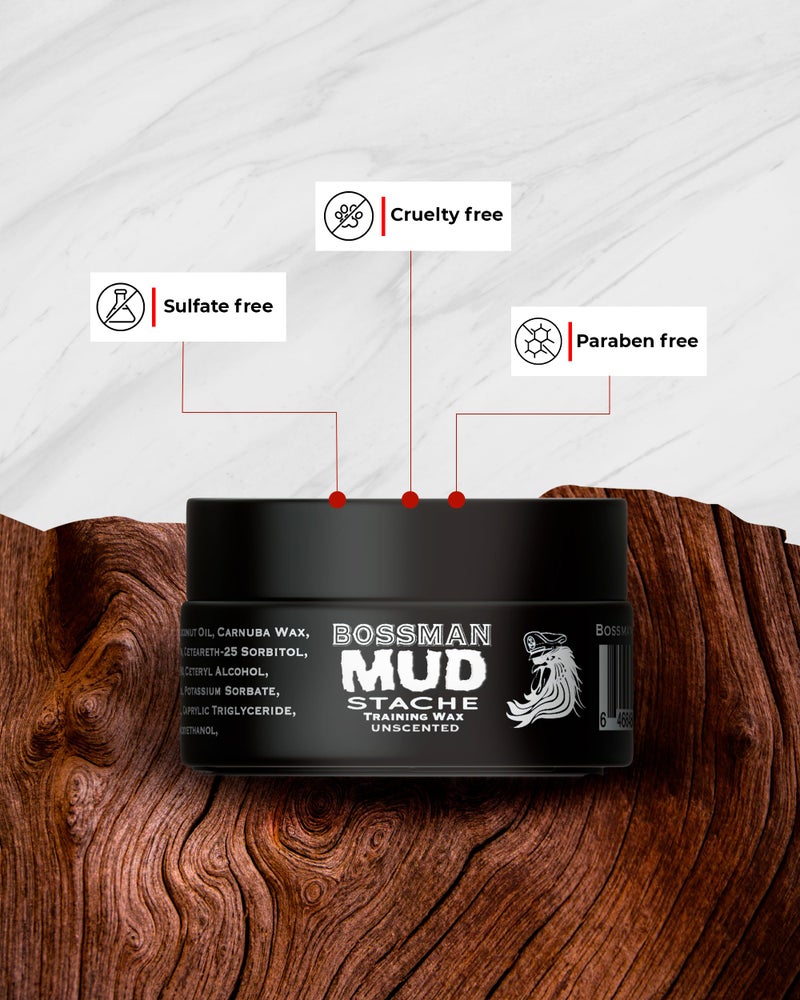 Bossman MUDstache Mustache Wax for Men + Acetate Folding Mustache & Beard Comb â€“ Unscented Styling and Grooming Kit - Image 4
