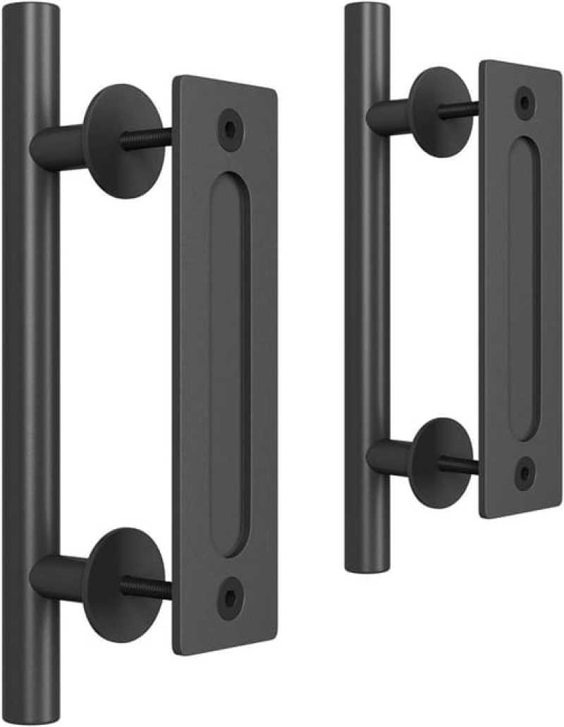 Barn Door Handle: 2 Black Round Double-Sided Sturdy Durable Handles - Simple Design For Easy Operation For Wooden Barn Doors Sliding Doors - Image 1