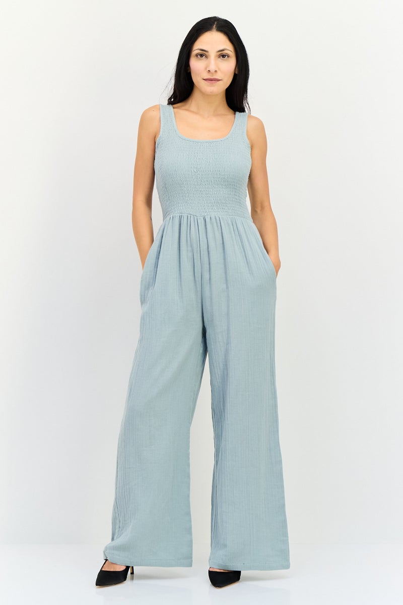 BRAVE SOUL Women Textured Sleeveless Jumpsuit, Sage Green - Image 1