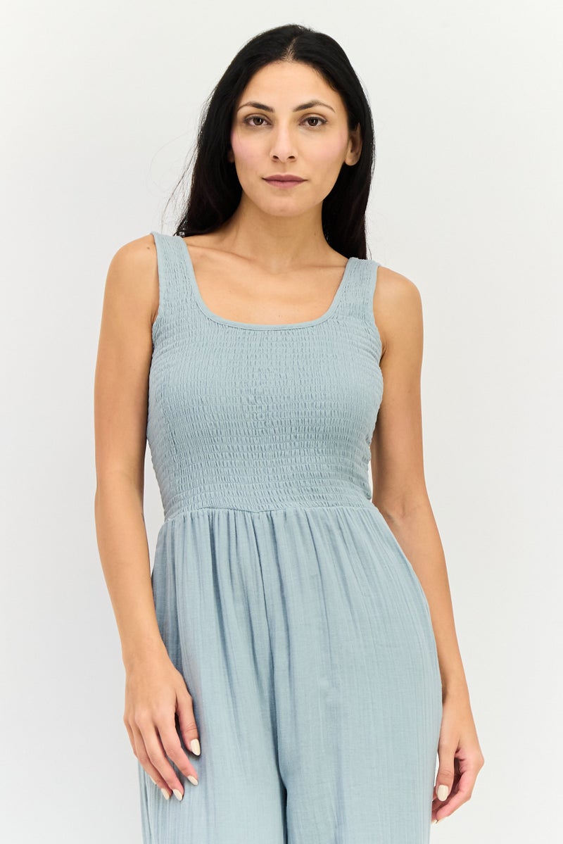 BRAVE SOUL Women Textured Sleeveless Jumpsuit, Sage Green - Image 2