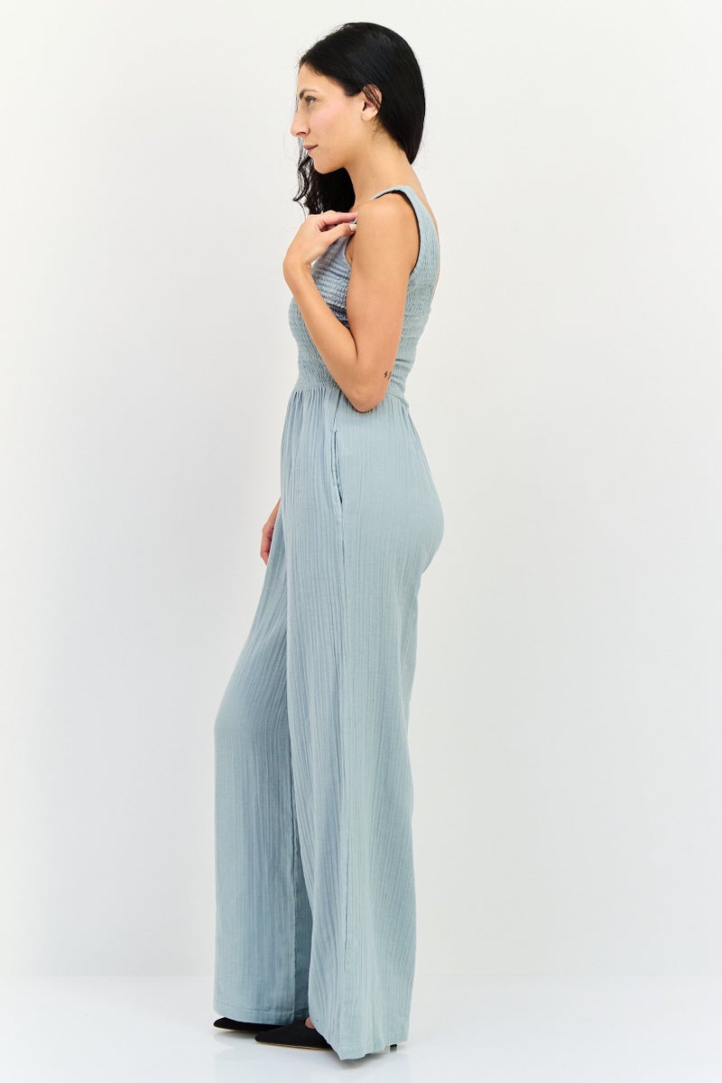 BRAVE SOUL Women Textured Sleeveless Jumpsuit, Sage Green - Image 3