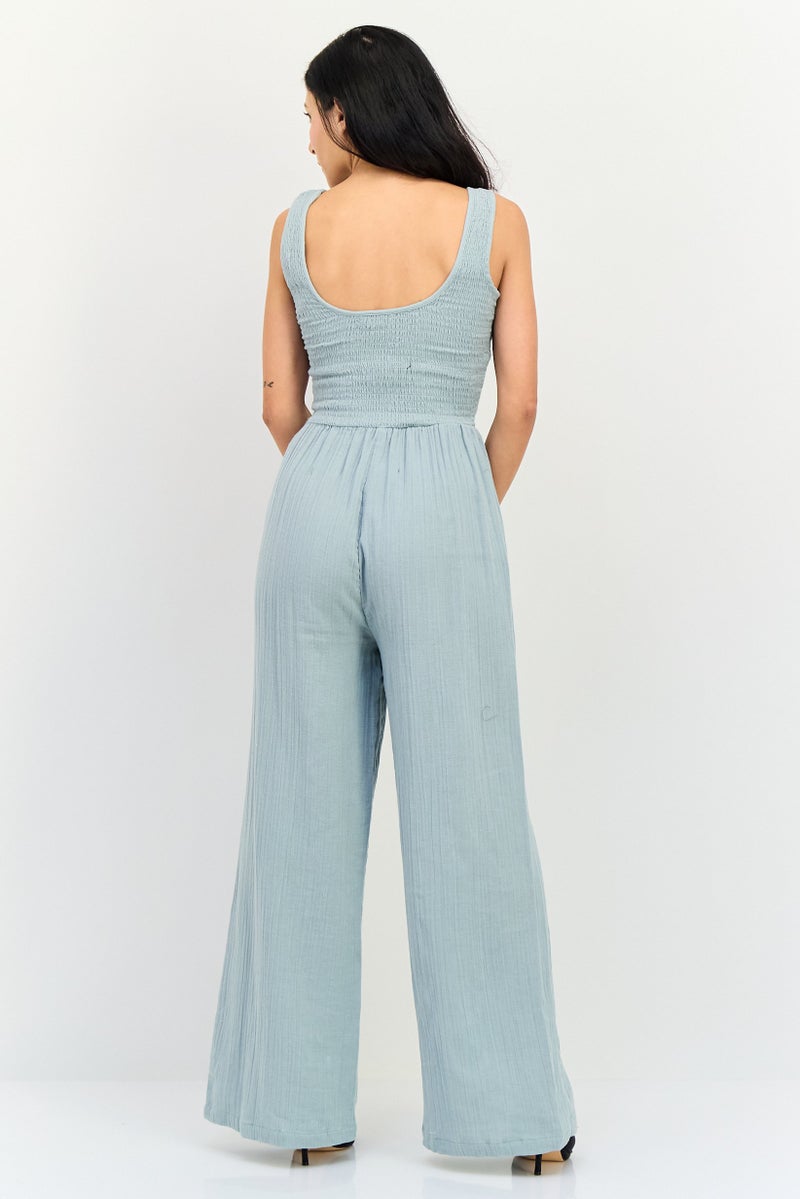BRAVE SOUL Women Textured Sleeveless Jumpsuit, Sage Green - Image 4