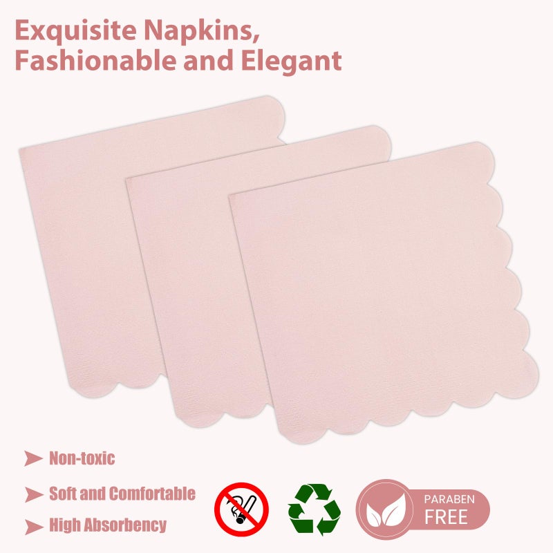KFJBPB 75 PCS Pink Paper Plates and Napkins Party Supplies, LightPink Scalloped Plates Napkins Forks Disposable Tableware Set for Bridal Baby Shower Wedding Birthday Party Decorations (Pink) - Image 4