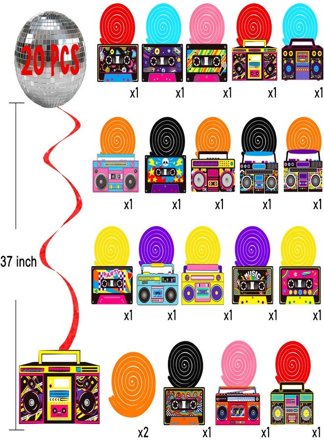 اوموني شريط كاسيت بوم بوكس معلق دوامات 20 قطعة ديكورات عيد ميلاد راديو ريترو حفلات الثمانينيات والتسعينيات لافتات سقف شريط كاسيت بوم بوكس معلق ديكور لحفلات موسيقى الهيب هوب - Image 3