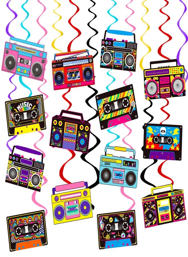 اوموني شريط كاسيت بوم بوكس معلق دوامات 20 قطعة ديكورات عيد ميلاد راديو ريترو حفلات الثمانينيات والتسعينيات لافتات سقف شريط كاسيت بوم بوكس معلق ديكور لحفلات موسيقى الهيب هوب - Image 1