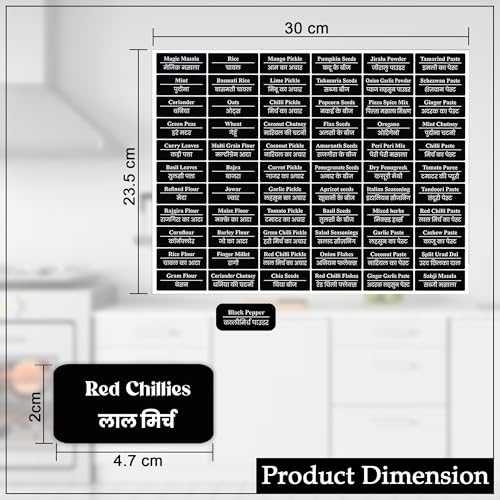 GLUN 264 Pre-Printed Vinyl Stickers Waterproof, Non-Tearable Glossy Labels for Kitchen Pantry, Spice Jars & Glass Bottles 25X50Mm, All Categories Included, 264 Labels - Image 3