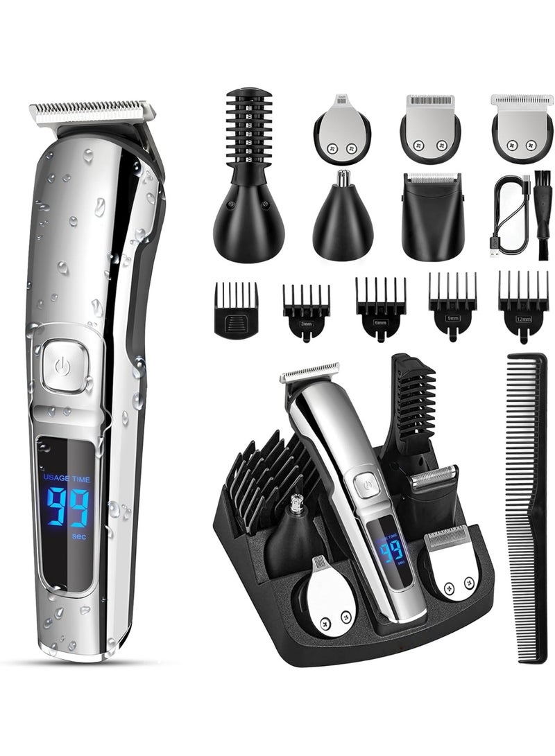 ماكينة تشذيب اللحية للرجال، ماكينة حلاقة كهربائية مقاومة للماء للأنف والجسم والوجه والشارب، مجموعة أدوات العناية الشخصية اللاسلكية، هدايا للرجال والأزواج والآباء - Image 1