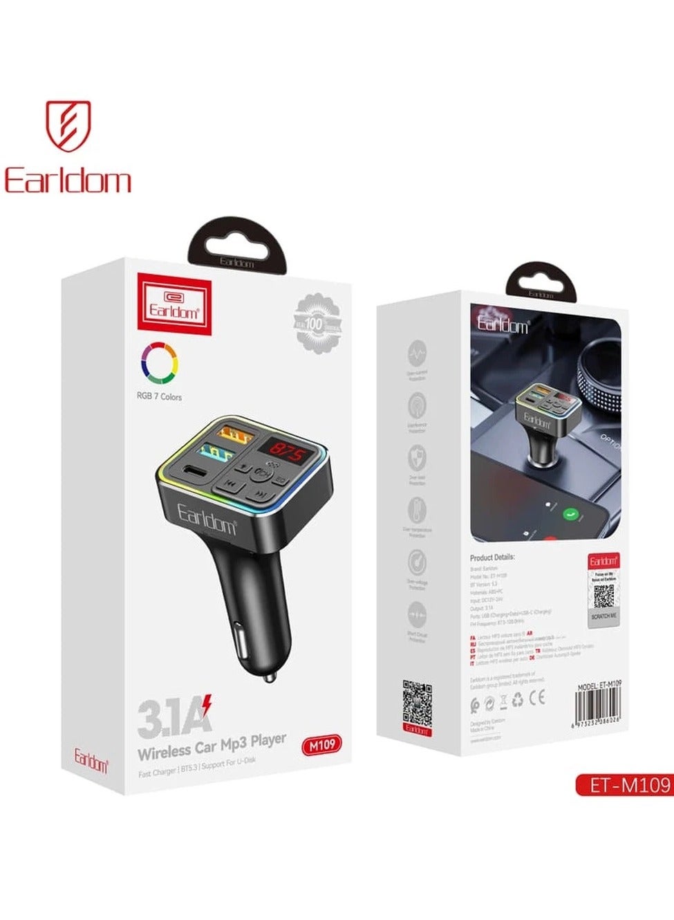 M109 4 in 1 Car MP3 Player 3.1A QC3.0 Support Bluetooth FM Transmitter Speakerphone with USB Charger.