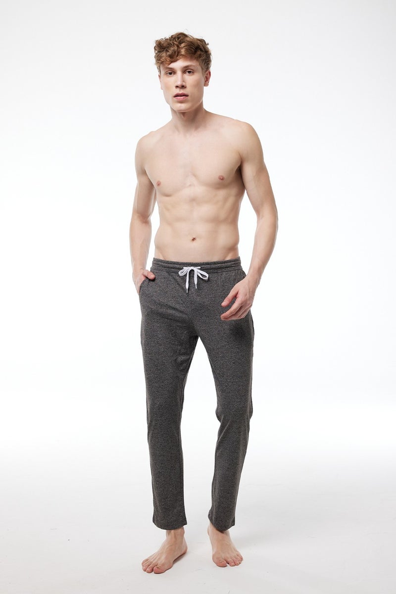 Malabadi Men's Gray Elastic Waist Pocket Single Bottom Straight Leg Pajamas 6003  - Image 2