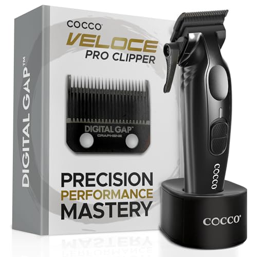 Cocco Veloce Pro Clipper, Digital Gap Ambassador Graphene Taper Blade Professional Hair Clippers, High-Torque BLDC Motor, All-Metal, Cordless, Charging Base Included, Matte Black - Image 1