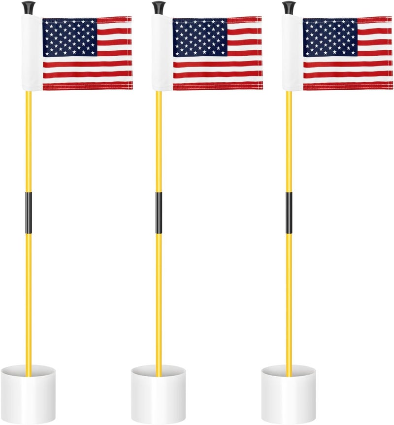 KINGTOP Golf Flagstick Mini, Practice Putting Green Flags for Yard, All 3 Feet, Golf Pin Flag Hole Cup Combo Kit, Fiberglass Portable 2-Section Design, Double-Side American Flag - Image 1