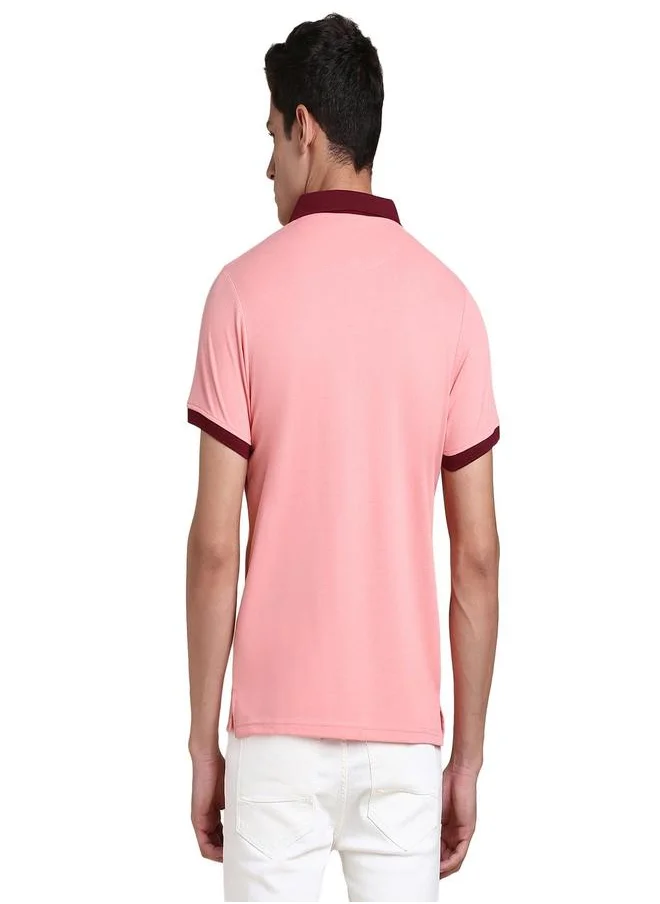 Dennis Lingo Pink Solid Regular Fit Polo Neck T-shirt for Men - 100% Cotton, Half Sleeves, Casual,